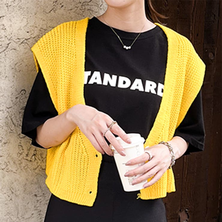 シールームリン　春ニットベスト　イエロー ワンフォークロージング 1111clothing ニットベスト メンズ