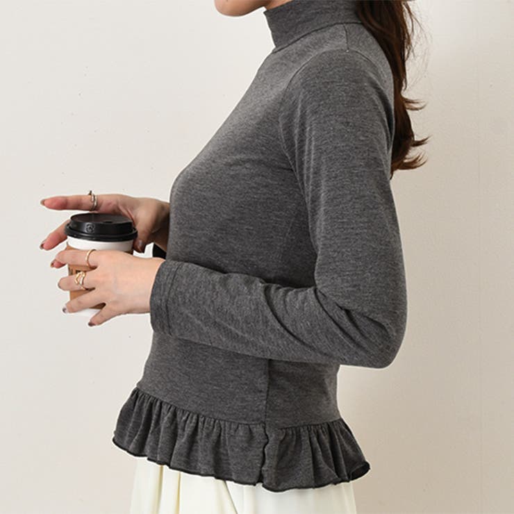 チャコール | カットソー レディース 裾フリル | REAL STYLE