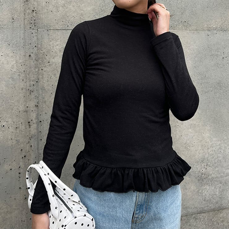 ブラック | カットソー レディース 裾フリル | REAL STYLE