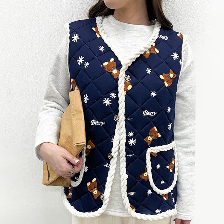 テディベア(ネイビー) | ハルモニチョッキ おしゃれ ベスト | REAL STYLE