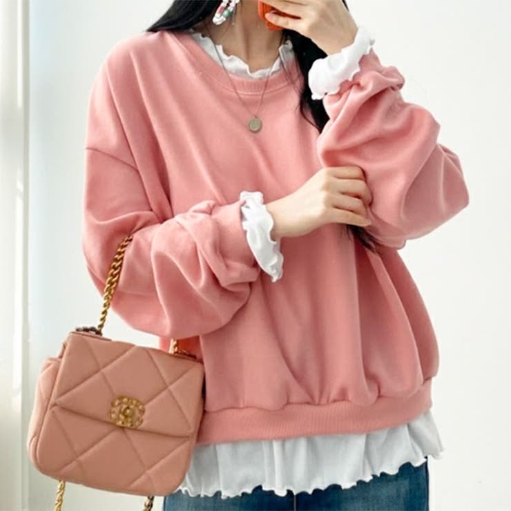 ピンク | ライトスウェット レイヤード風 トレーナー | REAL STYLE