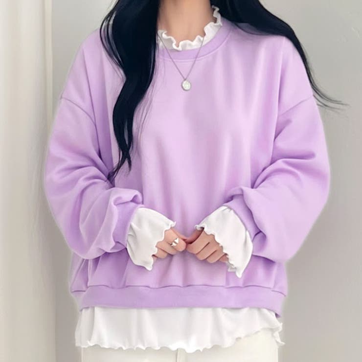 ラベンダー | ライトスウェット レイヤード風 トレーナー | REAL STYLE