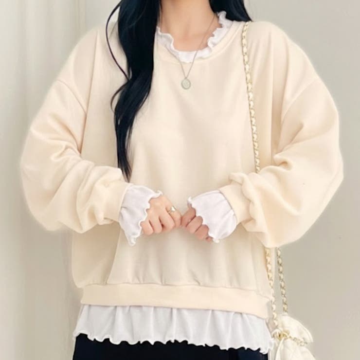 ライトベージュ | ライトスウェット レイヤード風 トレーナー | REAL STYLE