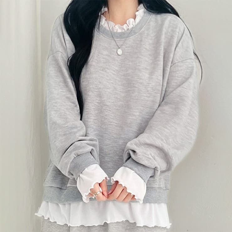 グレー | ライトスウェット レイヤード風 トレーナー | REAL STYLE