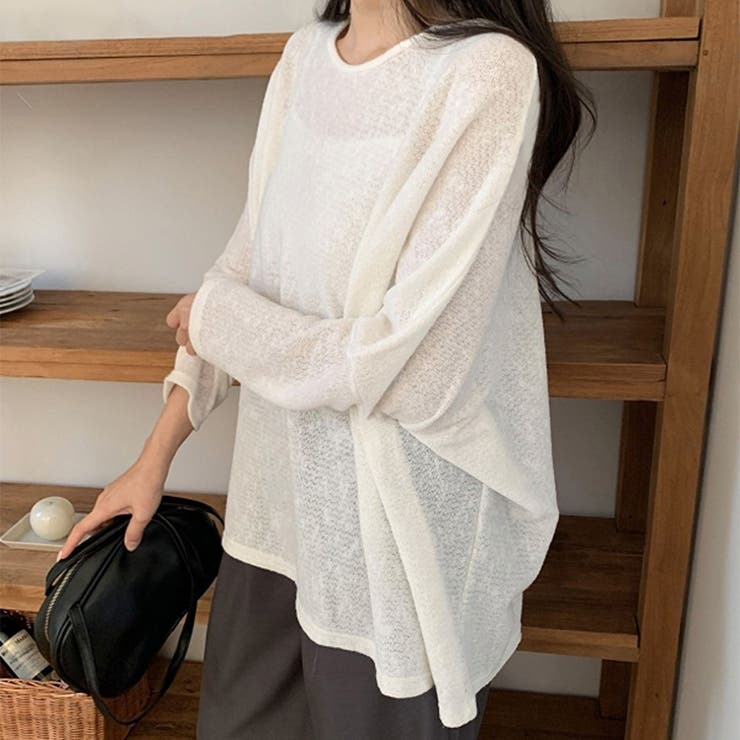 オフホワイト | シアーニット レディース 長袖 | REAL STYLE