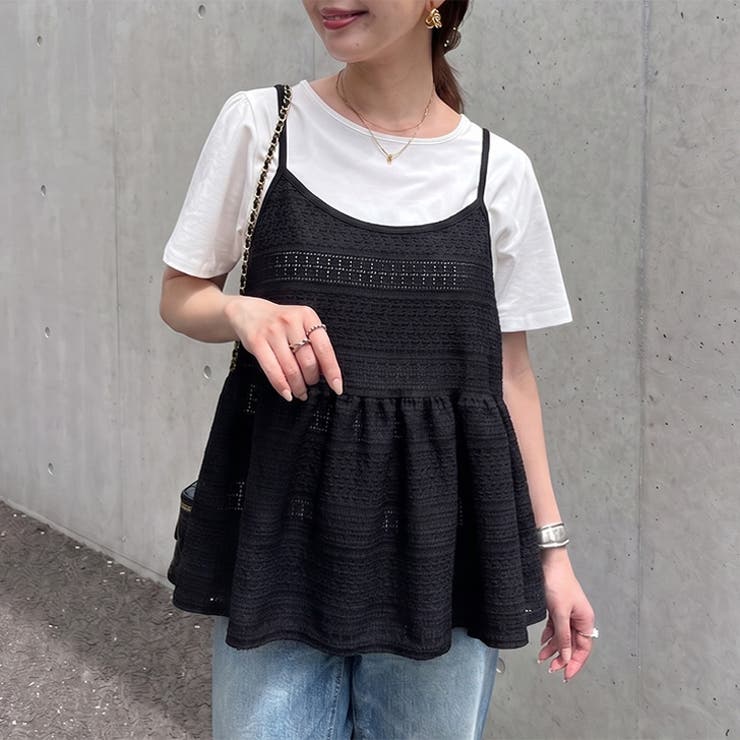 ブラック | キャミソール レース 重ね着 | REAL STYLE