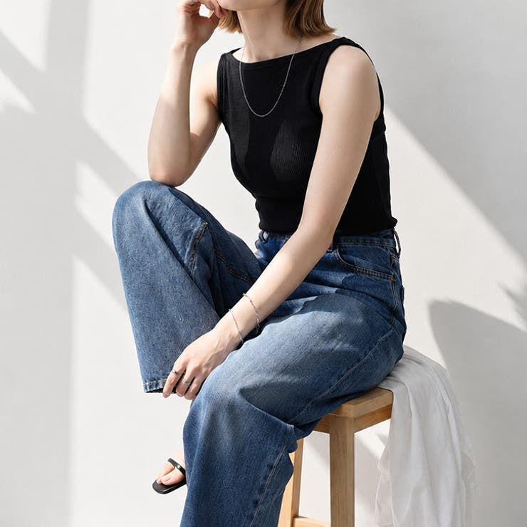 ブラック | タンクトップ レディース ボートネック | REAL STYLE