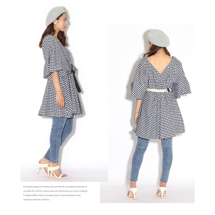 Topanga Lady's 　チュニックデザイントップス　ギンガムチェック　ファッション　レディース　トップス　チェック　フリル Topanga Lady's チュニックデザイントップス ギンガムチェック