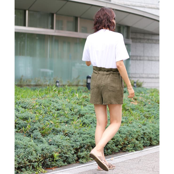 ハイウエストリネン混ショートパンツ レディース ボトムス[品番