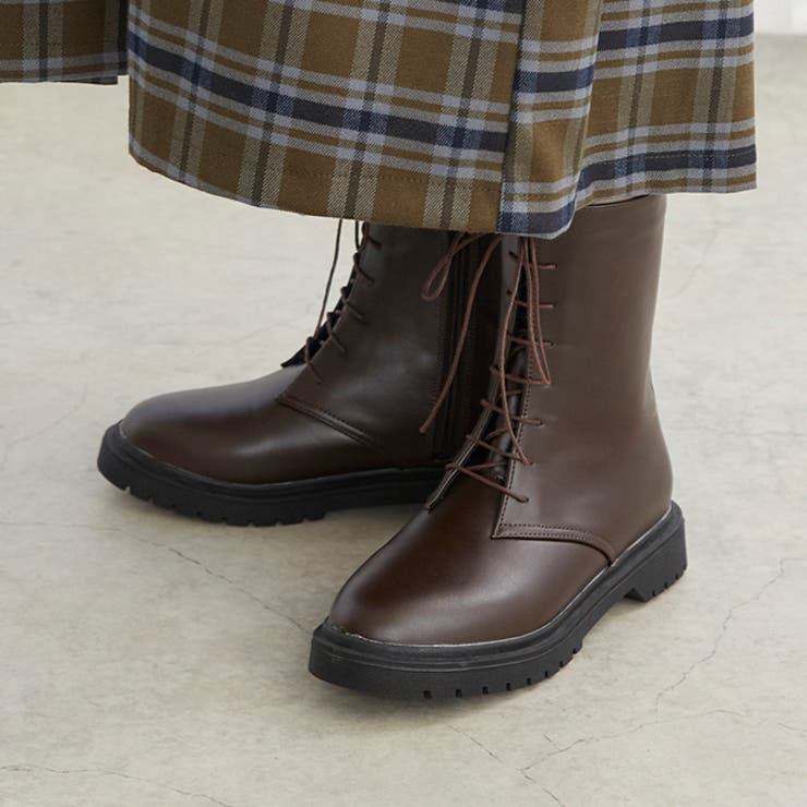1086ダークブラウンPU | レースアップブーツ レディース 厚底 | welleg