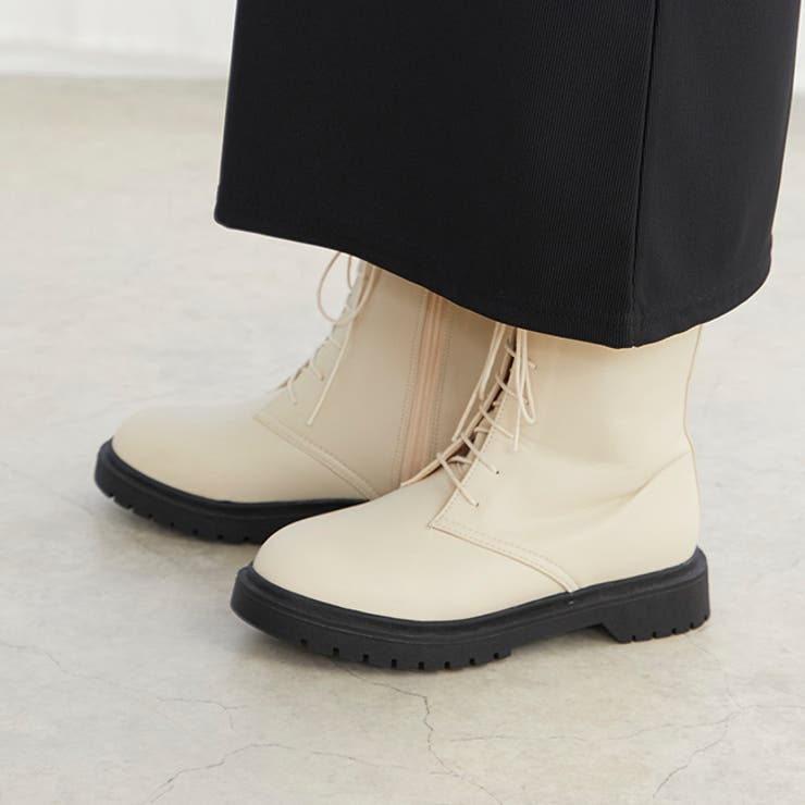 1001アイボリーPU | レースアップブーツ レディース 厚底 | welleg