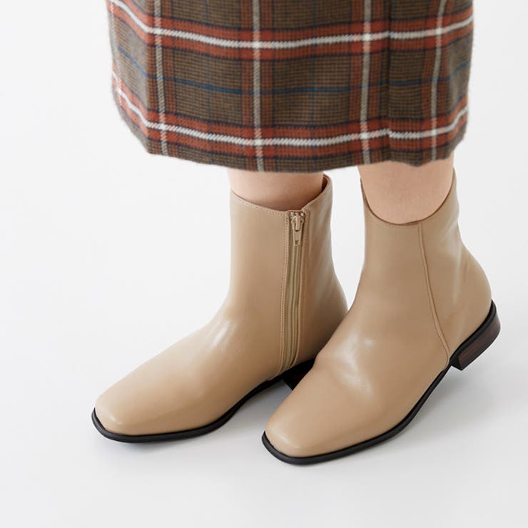 1033ベージュPU | ショートブーツ レディース チャンキーヒール | welleg