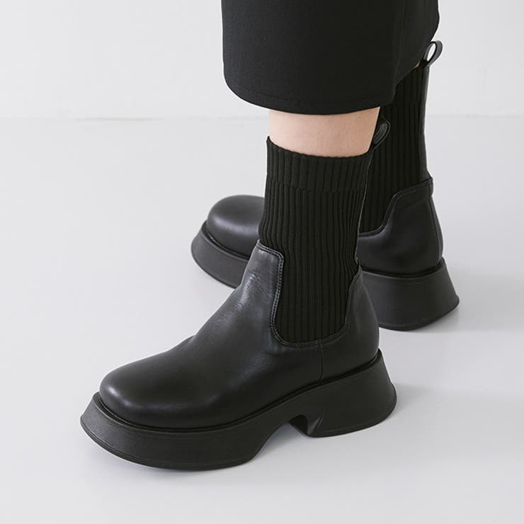 1020ブラックPU | ショートブーツ ソックスブーツ レディース | welleg