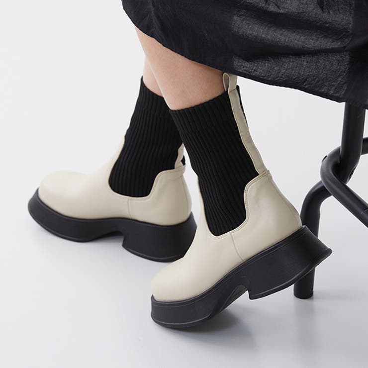 1001アイボリーPU | ショートブーツ ソックスブーツ レディース | welleg