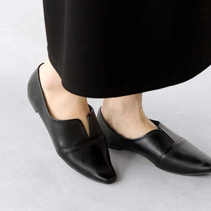 1020ブラックPU | フラットシューズ スリット カジュアルシューズ | welleg