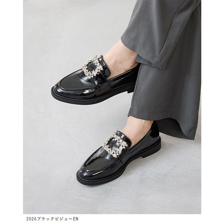 美品✨OHGA オーガ　スクエアビジューバックル　ローファー　ブラック 美品✨OHGA オーガ スクエアビジューバックル ローファー ブラック