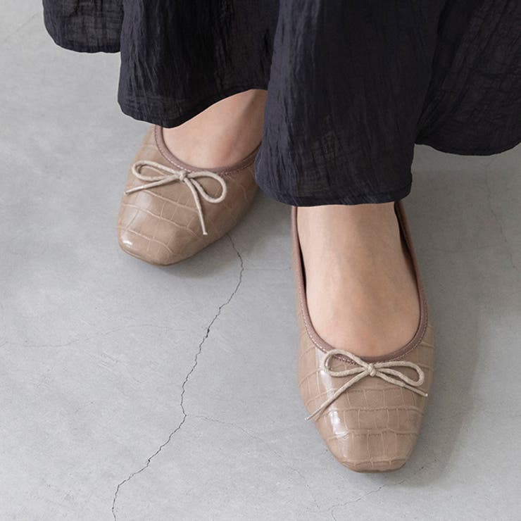 1037グレージュクロコpu | スクエアトゥ バレエシューズ バレエコア | welleg