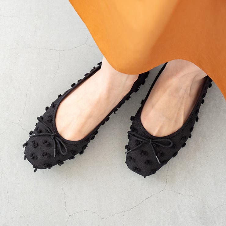 4219ブラックポンポンCL | スクエアトゥ バレエシューズ バレエコア | welleg