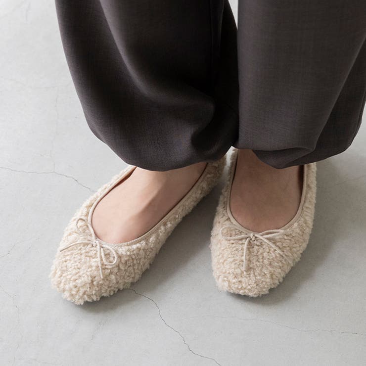 4223ベージュボア | スクエアトゥ バレエシューズ バレエコア | welleg