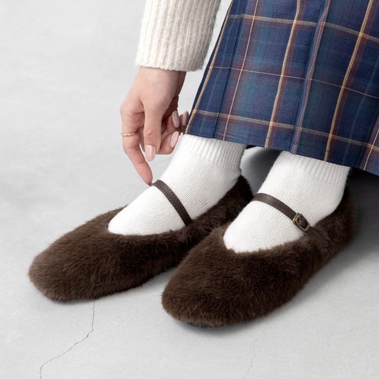 4086ダークブラウンファー | バレエシューズ パンプス レディース | welleg