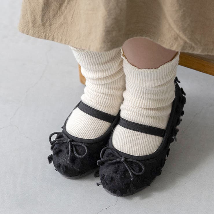 ブラックポンポン細リボンクロス調 | 子供 靴 女の子 | welleg