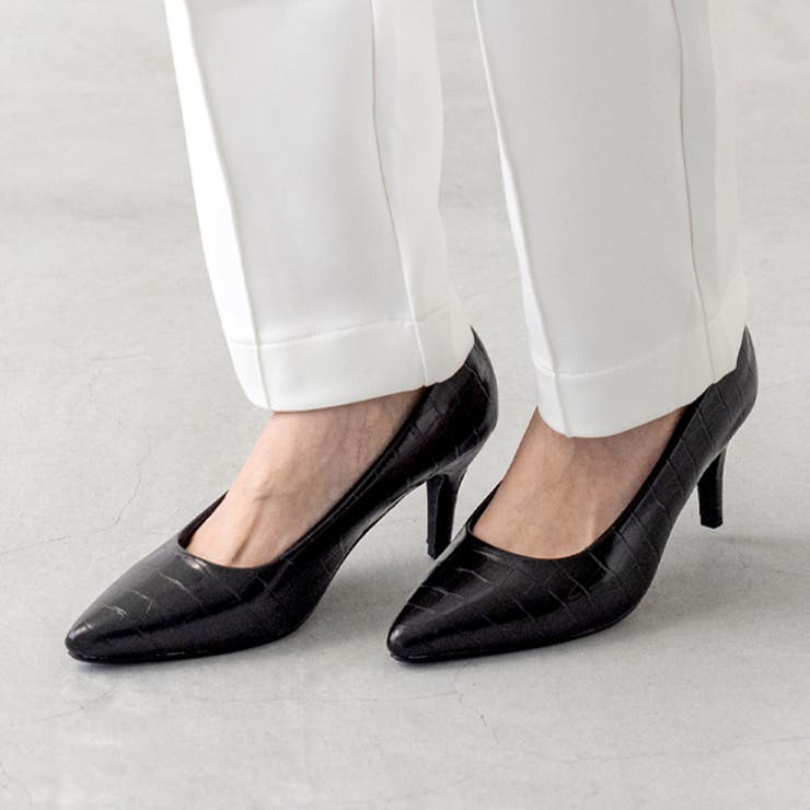 1025ブラッククロコpu | 軽量 静音 走れるパンプス | welleg