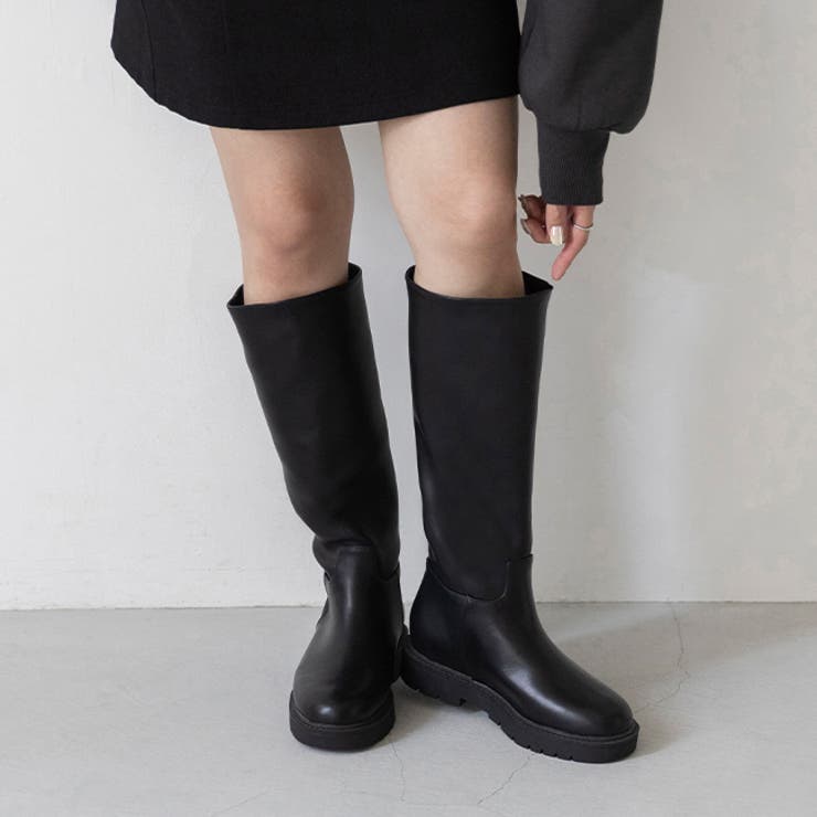 1020ブラックPU | ロングブーツ レディース ボリュームソール | welleg