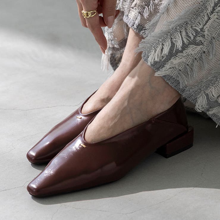 1049レッドブラウンPU | パンプス バブーシュ スクエアトゥ | welleg