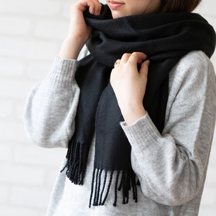 ブラック | なめらかプレーン 大判ストール マフラー | welleg