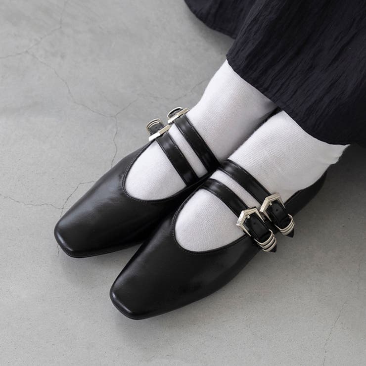 1020ブラックPU | パンプス フラットシューズ ストラップパンプス | welleg
