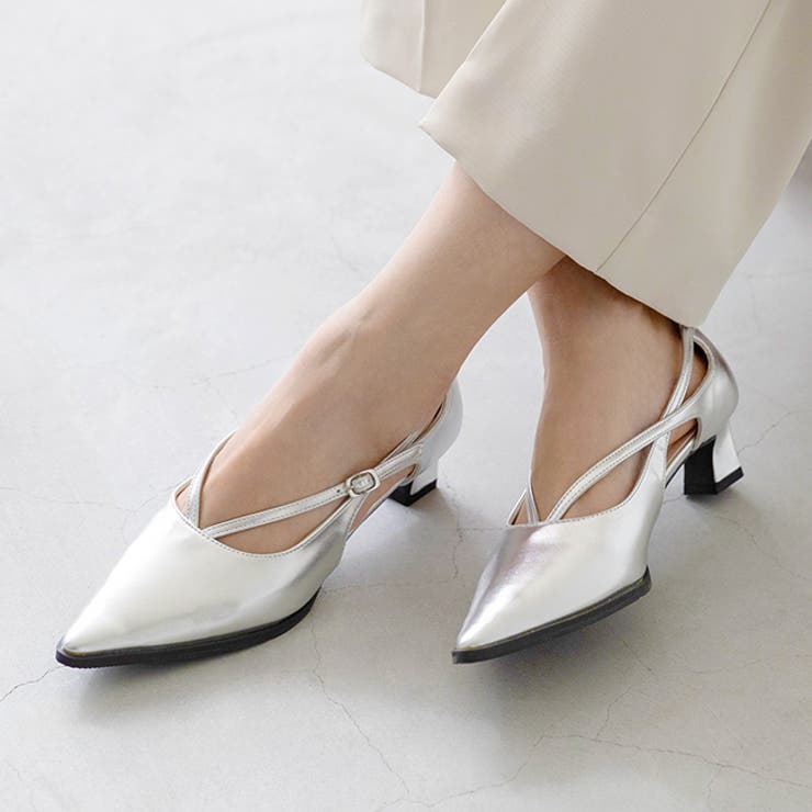 1140シルバーPU | パンプス 走れる ストラップ | welleg