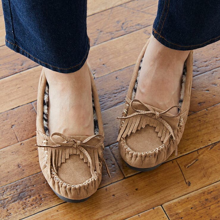 3221ベージュxレオパードSD | フリンジモカシンシューズ モカシン ムートン | welleg