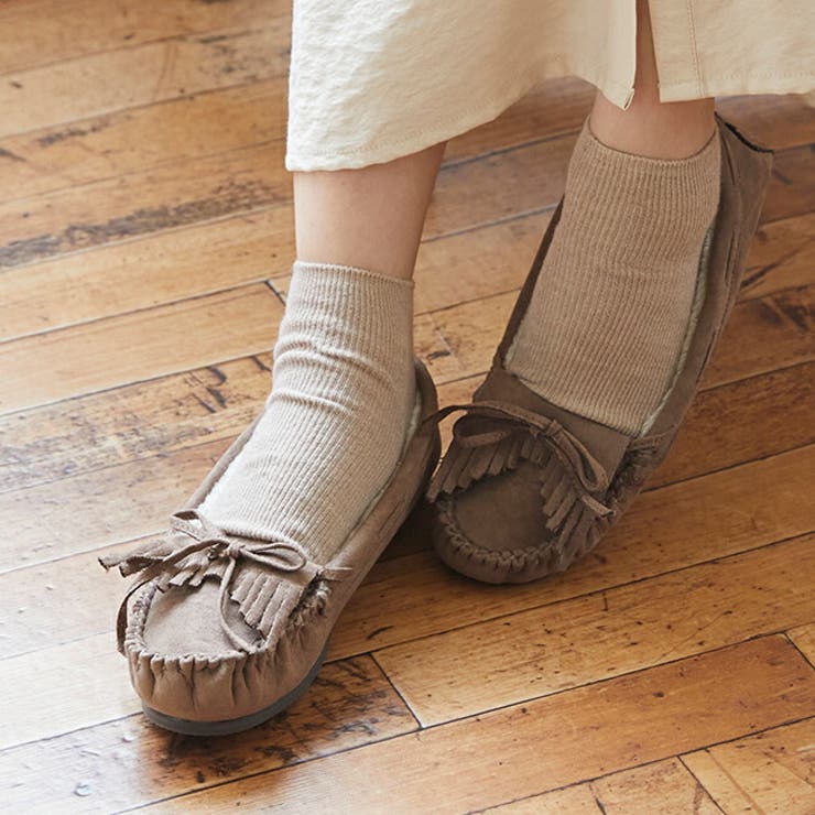 3035グレーベージュSD | フリンジモカシンシューズ モカシン ムートン | welleg