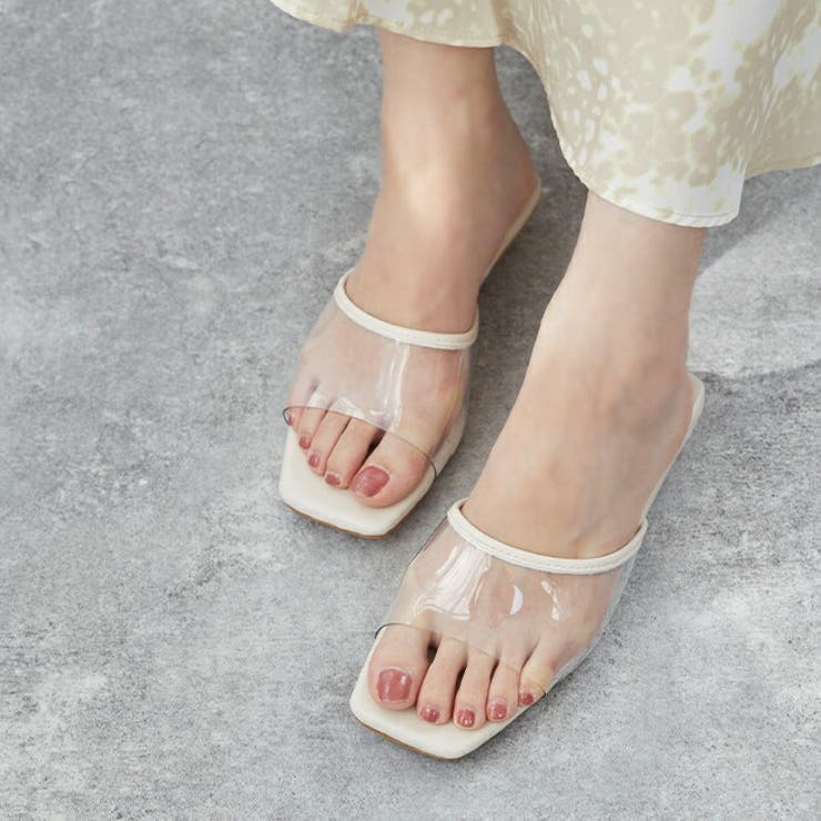1001アイボリーPU | ローヒールパイピングクリアサンダル レディース サンダル | welleg