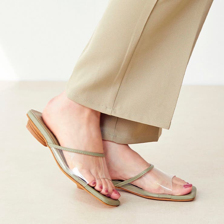 1231ピスタチオPU | ローヒールパイピングクリアサンダル レディース サンダル | welleg