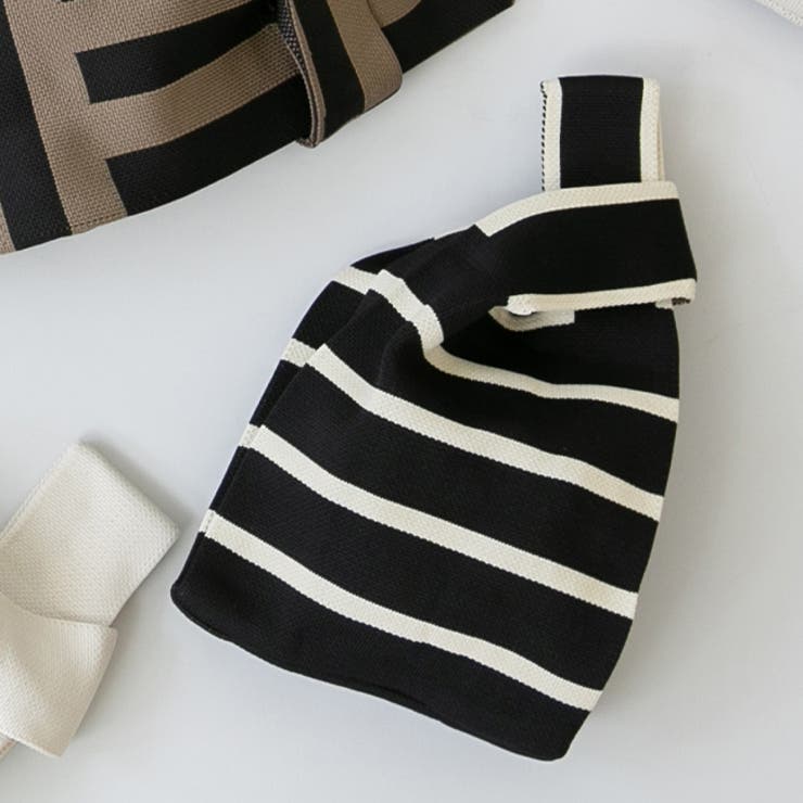 9204ブラックボーダーZK | ニットバッグ レディース ユニセックス | welleg