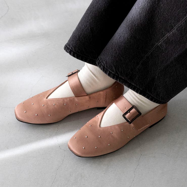 【未使用】MANA パンプス ウイング スタッズ クロコ レディース 23.5 6cmヒールスリングバックスタッズパンプス[品番：ATAW0001138