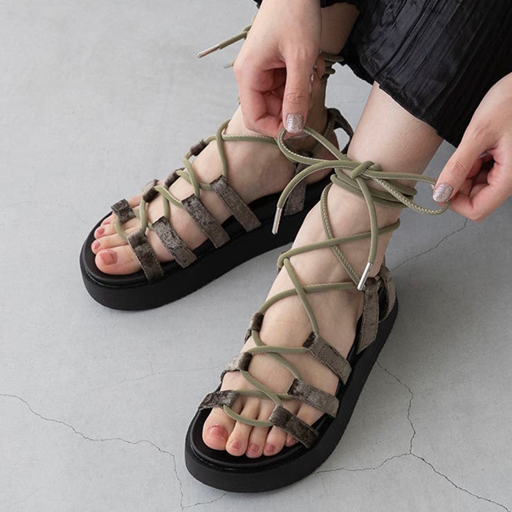 4054グリーンベロア | スポーツサンダル レディース 5センチヒール | welleg