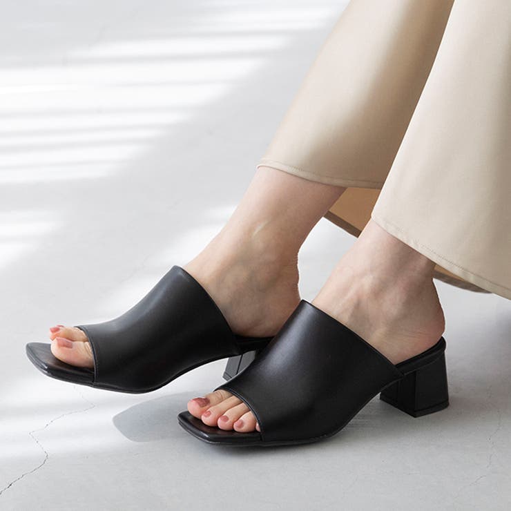 1020ブラックPU | レディース スクエアトゥ ミュール | welleg