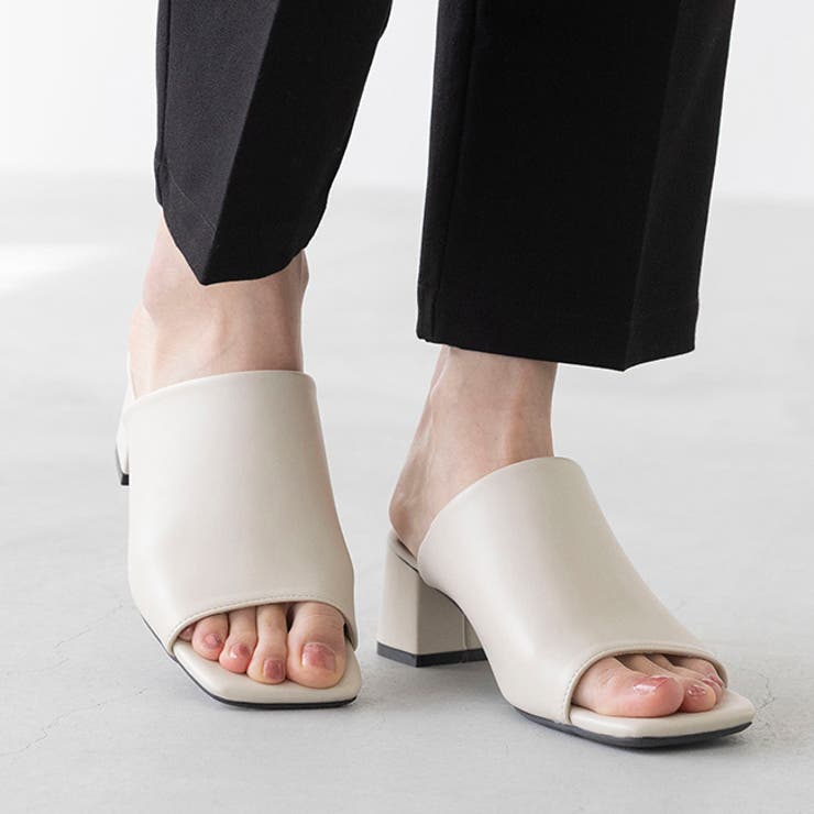 1001アイボリーPU | レディース スクエアトゥ ミュール | welleg