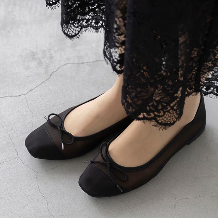 4217ブラックチュール | スクエアトゥ バレエシューズ バレエコア | welleg