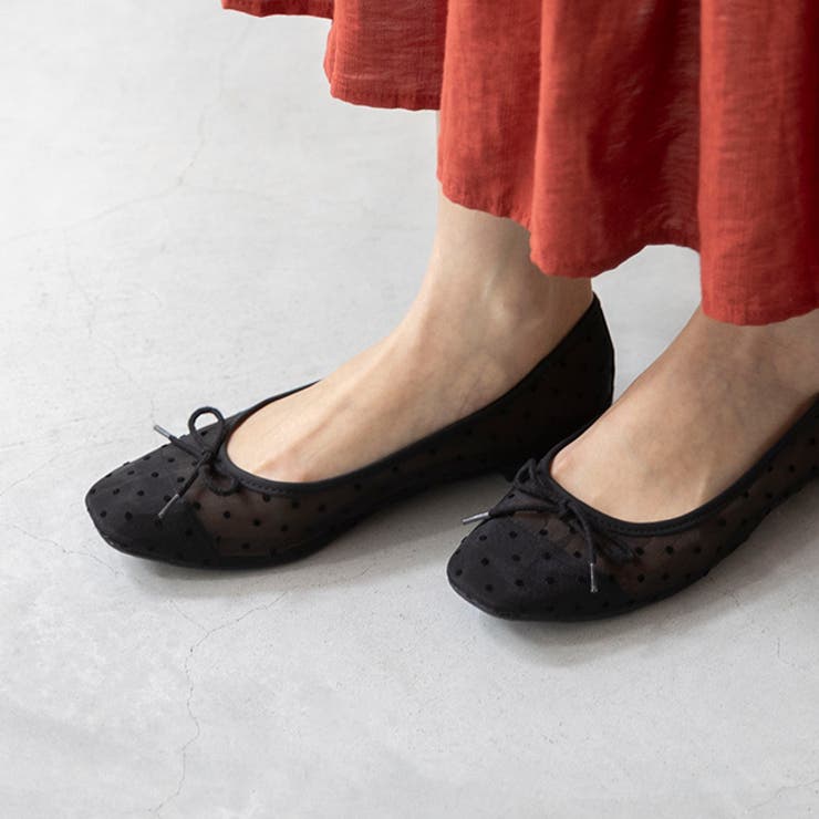 4216ブラックドットチュール | スクエアトゥ バレエシューズ バレエコア | welleg