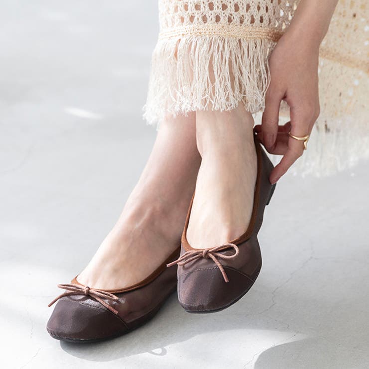 4218ブラウンチュール | スクエアトゥ バレエシューズ バレエコア | welleg