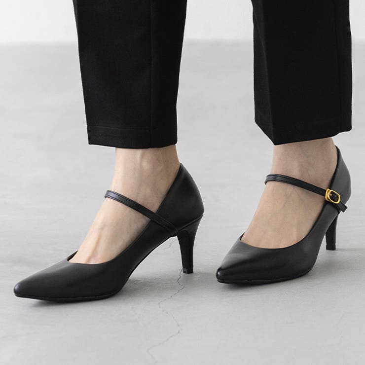 ブラック／スムース調 | ストラップ 7cmヒール パンプス | welleg