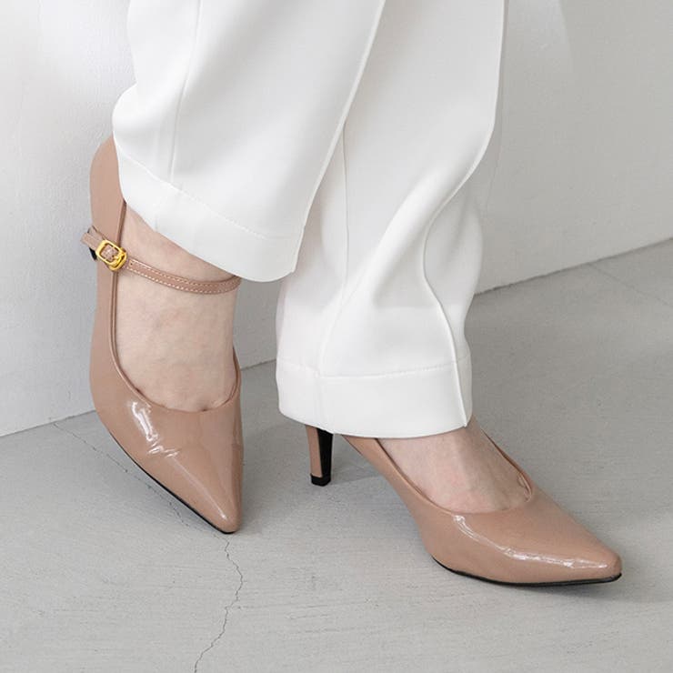 グレーベージュ／エナメル調 | ストラップ 7cmヒール パンプス | welleg