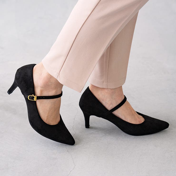 ブラック／スエード調 | ストラップ 7cmヒール パンプス | welleg