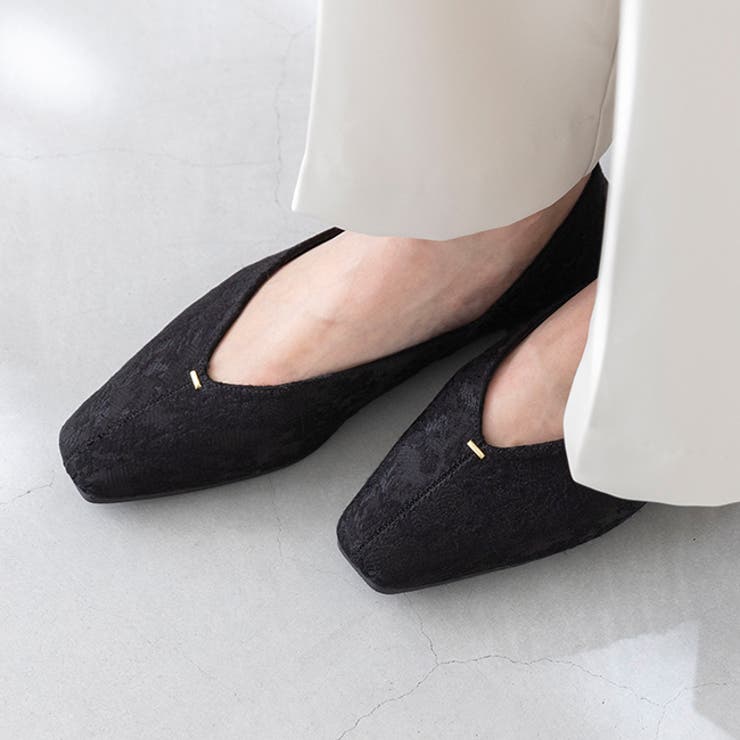 4219ブラックジャガード | パンプス ぺたんこ 2way | welleg