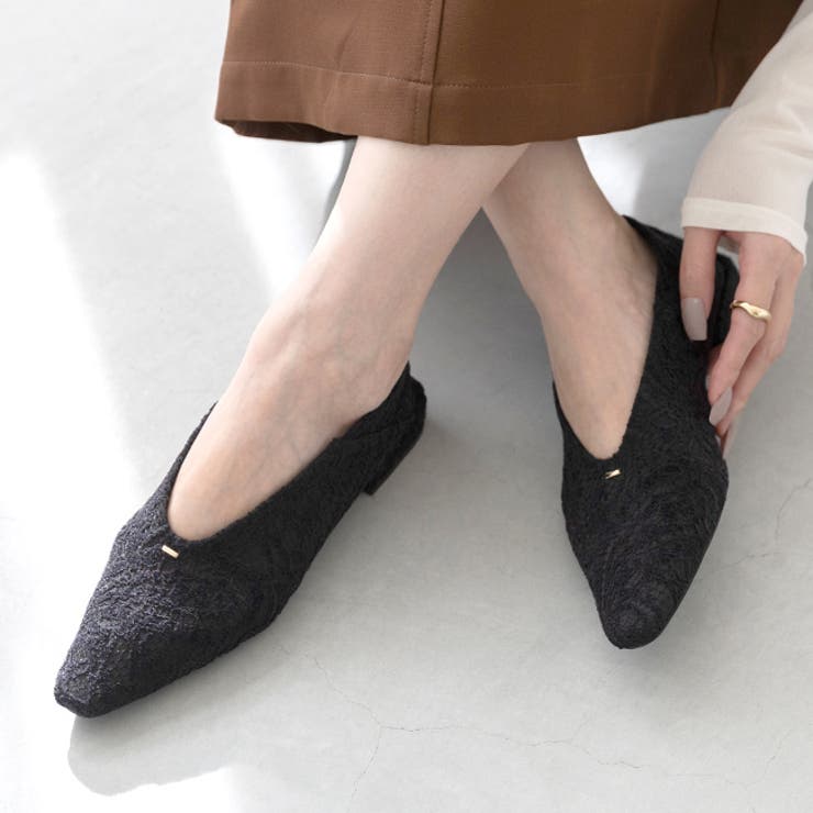 4212ブラックレースジャガード | パンプス バブーシュ スクエアトゥ | welleg