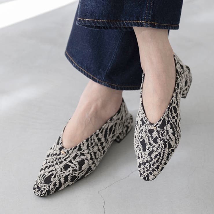 4215ミックスレースジャガード | パンプス バブーシュ スクエアトゥ | welleg