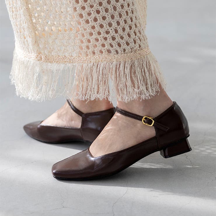 1086ダークブラウンPU | スクエアトゥ ストラップ 変形ヒール | welleg